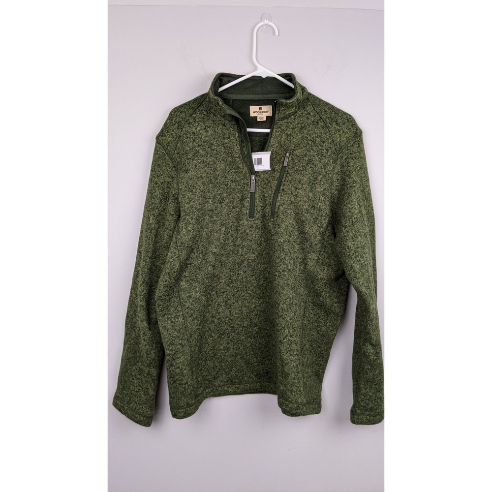 Woolrich Green Fleece Pullover Mens Medium Lightweight Zip Sweater Jacket